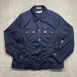 Jones New York Sport Utility Jacket Women XL Navy Blue Cotton Stretch Button Up